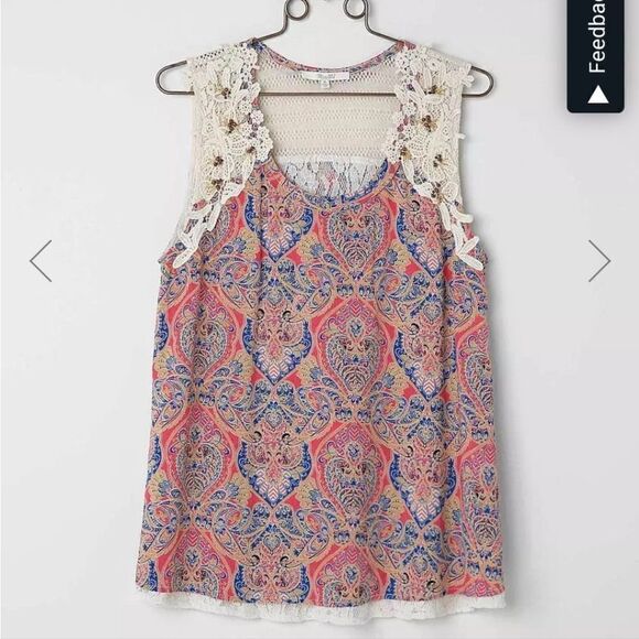 miss Me Paisley Layered Tank Top W/ Lace medium - Picture 4 of 9